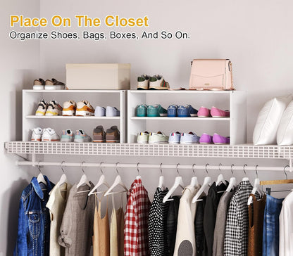 Cidaziya 2 Tier Small White Shoe Rack for Closet, Stackable Shoe Shelf Organizer for 9-12 Pairs of Shoes, Portable Wood and Cloth Structure, Small Shoe Storage Organizer, Size 28.5"* 11" * 13"