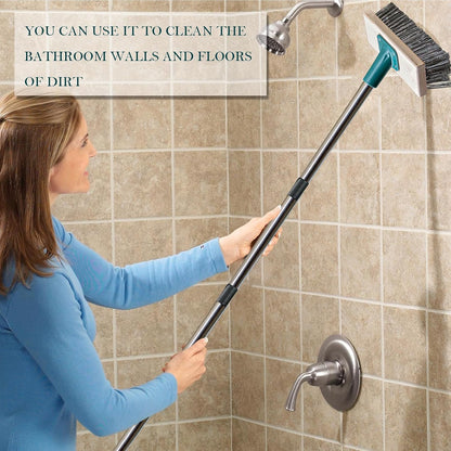 Push Broom Brush Stainless Steel Wire Scrub Brush with Long Handle for Moss, Tough Stains on Deck, Grout, Garage, Patio