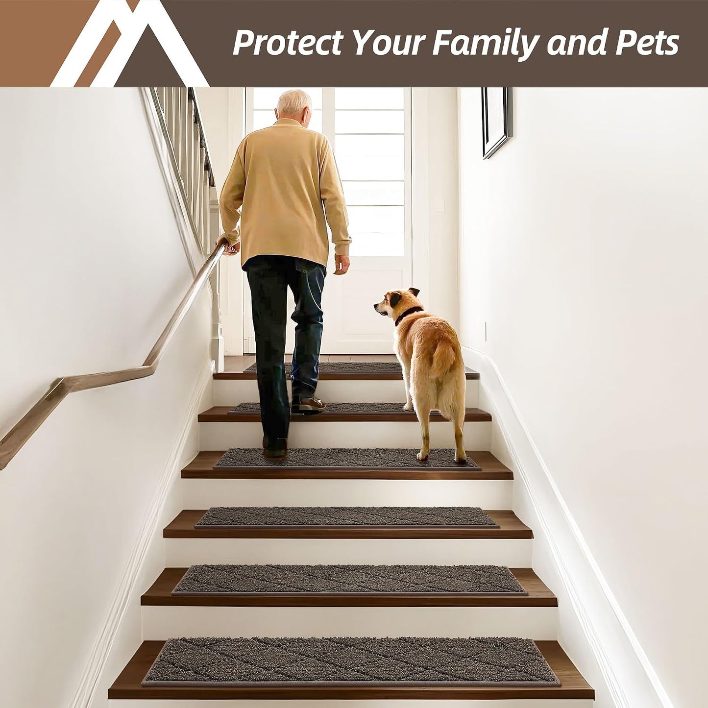 COSY HOMEER Edging Stair Treads Non-Slip Carpet Mat 28inX9in Indoor Stair Runners for Wooden Steps, Edging Stair Rugs for Kids and Dogs, 100% Polyester TPE Backing(4pc, Beige)