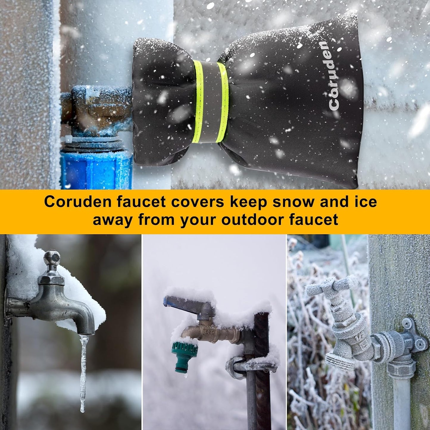 Pro Outdoor Faucet Covers for Winter Freeze Protection, Thicken 7.1" W x 8.7" H Outside Hose Bib Covers for Winter, Water Spigot Covers Insulated for Winter Waterproof Reusable (Blalck-4PCS)