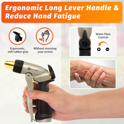 AUTOMAN Garden Hose Nozzle - 100% Metal High Pressure Spray Nozzle, Adjustable Spray Patterns, Labor-Saving, Heavy Duty for Garden Watering, Car Washing, Window Cleaning, Pets Showering