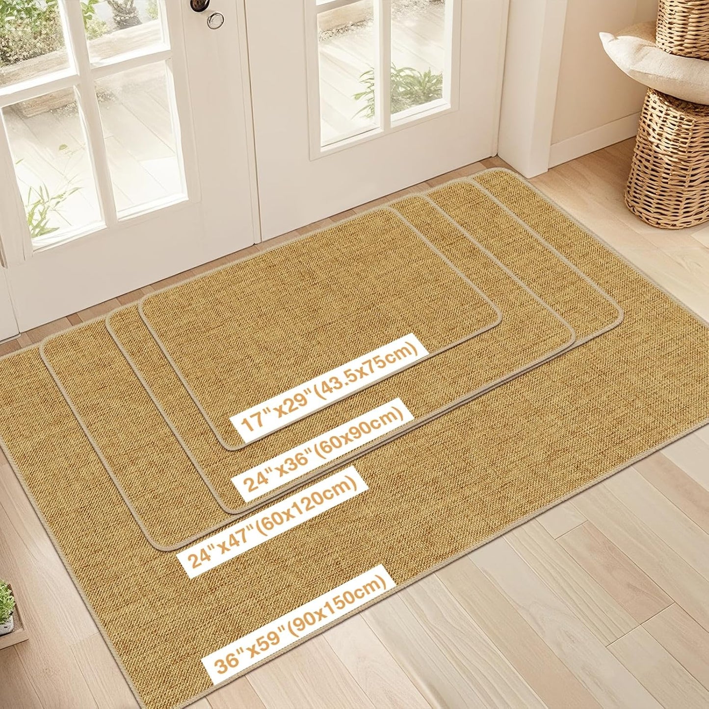 LEKEEPGO Ultra Thin Indoor Door Mat 17"x29", Low-Profile Door Mat Indoor Entrance, Non Slip Rubber Backing Inside Doormat Washable Welcome Front Entryway Dirt Trapper Entry Mat, Khaki