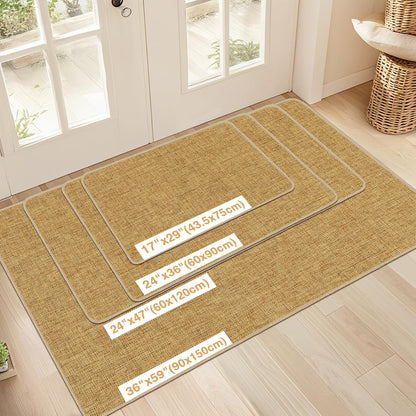 LEKEEPGO Ultra Thin Indoor Door Mat 17"x29", Low-Profile Door Mat Indoor Entrance, Non Slip Rubber Backing Inside Doormat Washable Welcome Front Entryway Dirt Trapper Entry Mat, Khaki