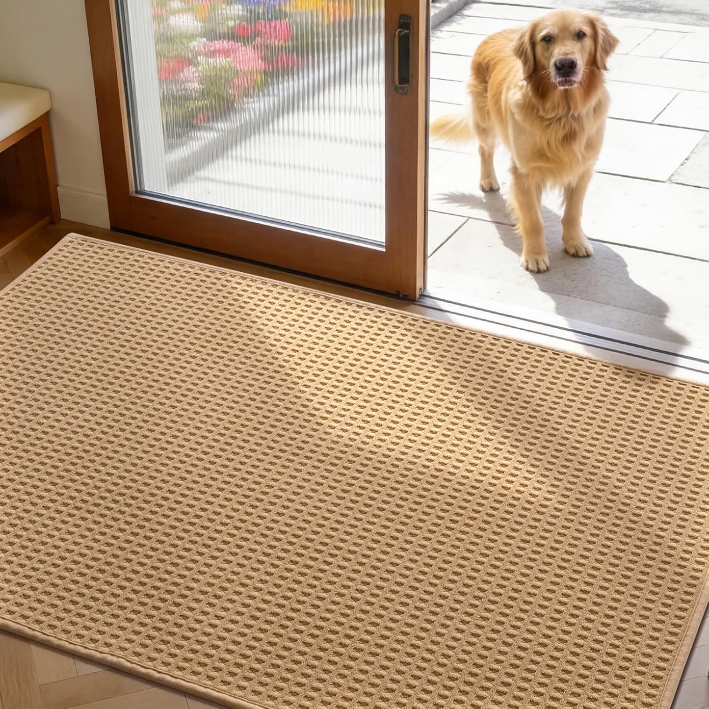 YIHOUSE Indoor Door Mat 24" x 36", Non-Slip Washable Entryway Mat, Dirt Trapper Absorbent Entrance Mat, Low Profile Floor Mat for Front/Back Door, Entryway, Khaki