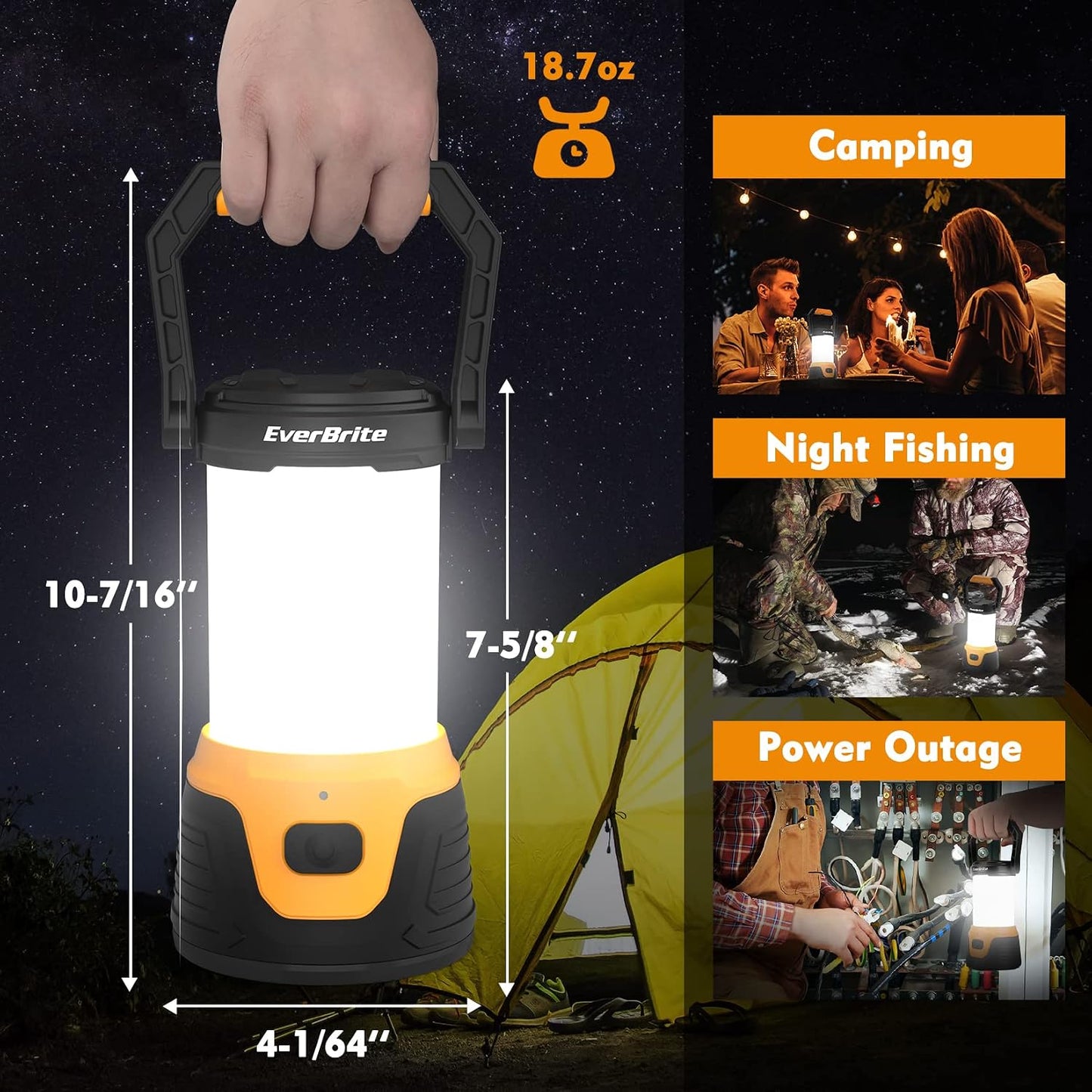 EverBrite Rechargeable LED Camping Lantern, 1000 Lumens, 5 Light Modes | 1000 Lumens, 5 Light Modes, USB-C Rechargeable, Long Runtime, Hanging Hook, Camping, Power Outages & Emergencies