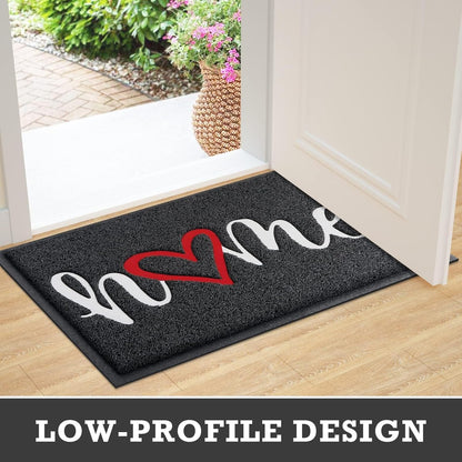 CozyBounty Black Door Mat Welcome Mats Outdoor Indoor Non-Slip Doormat for Entryway Low-Profile Floor Mat for Yard, Garage, High Traffic Areas (30"x17.5", Black)