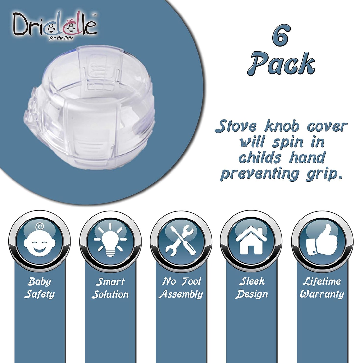 6 Pack Clear Stove Knob Safety Covers - Protect Little Kids with A Child Proof Lock for Oven/Stove Top/Gas Range - Baby/Toddler Kitchen Safety Guard - Check Dimensions.