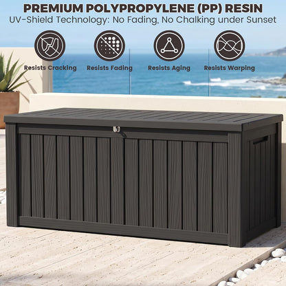 Outdoor Storage Box, 320 Gallon Waterproof Deck Box [Upgraded 3.0], Dual Gas-Spring Ultimate Resin Organizer for King Cushions, Heavy-Duty Lockable Estate Storage Bench, Backyard BBQ, Black