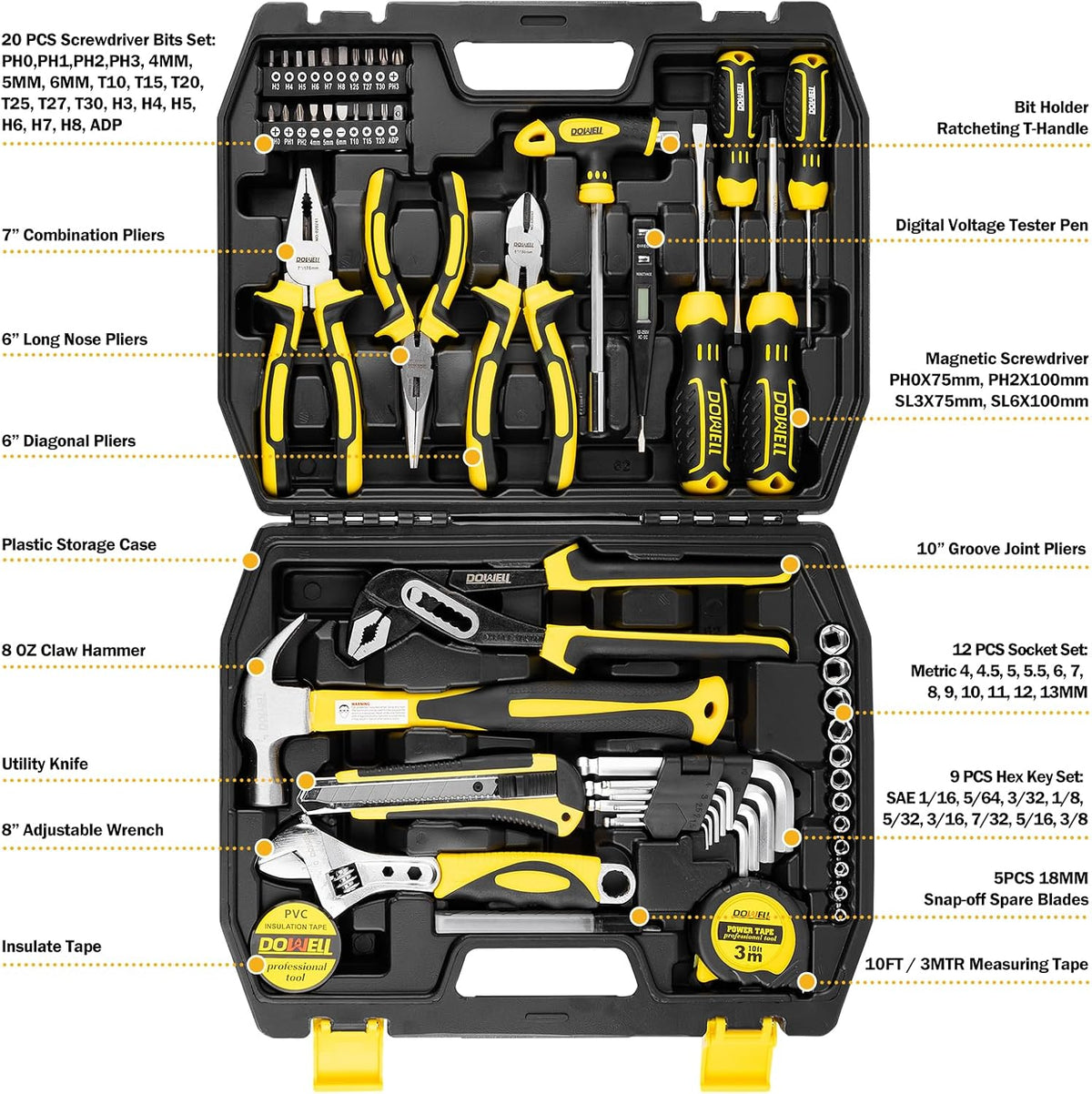 DOWELL Tool Set Tool Kit Homeowner Tool Set Wrench Pliers Screwdriver Set Repair Tool Kit