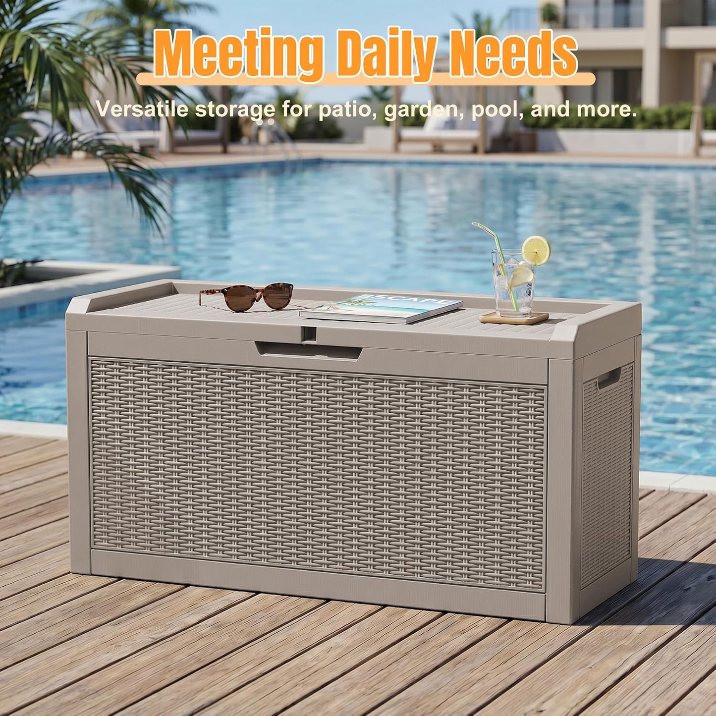 Outdoor Storage Box,38 Gallon Resin Deck Box,Waterproof & UV Resistant Lockable Package Delivery Bin,Toy Cabinet for Indoor & Outdoor
