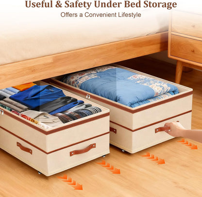 Dolicer 2 Pack Under Bed Storage with Wheels, 6in-10in Height Adjustable Underbed Storage Containers, 92L XXXL Under Bed Drawers Rolling Bin with Clear Lids for Dorm Shoes Clothes Organizers(Grey)
