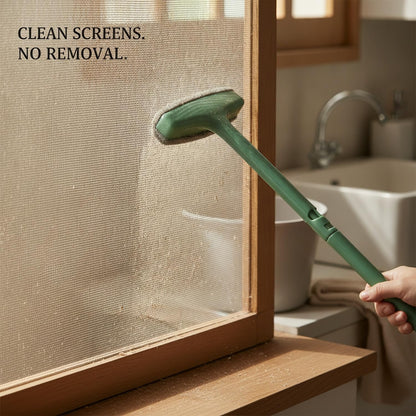 Window Screen Cleaning Brush, Double-Sided Mesh Tool with 13-Inch Handle for in-Place Maintenance, PP Plastic