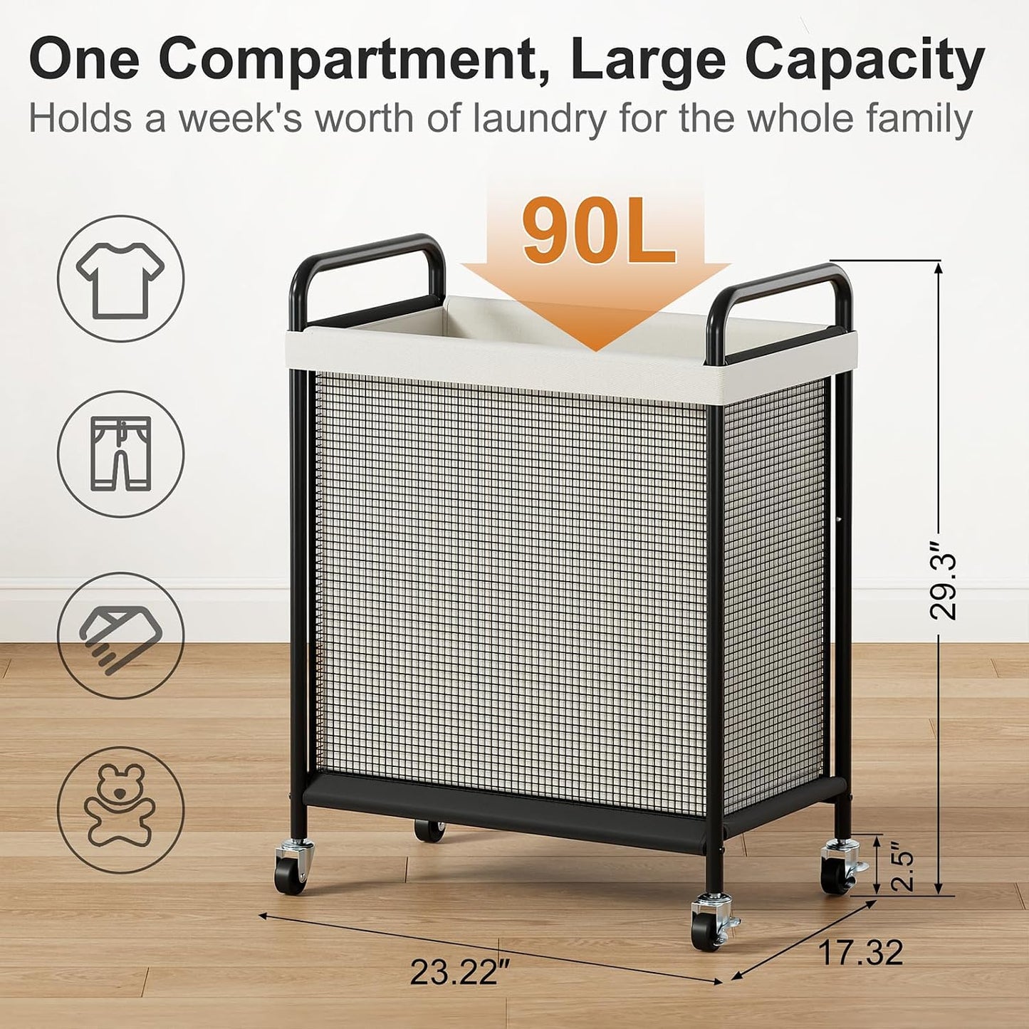 WOWLIVE Laundry Hamper 3 Section, 120L Rolling Laundry Basket with wheels and Removable Liner Bag, Laundry Sorter with Metal Handle, Large Clothes Hamper for Laundry Room, Bathroom and Dorm, Beige