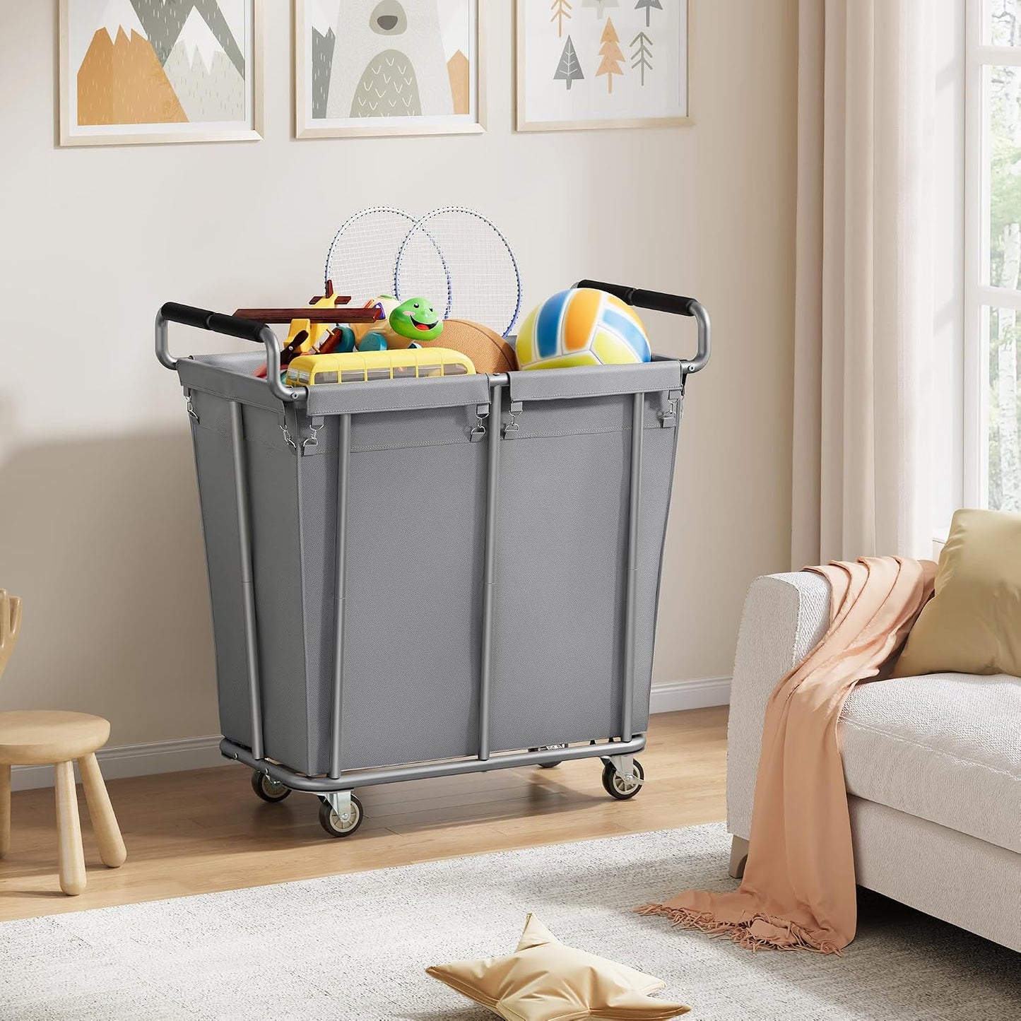 Gewudraw Large laundry hamper with Wheels, 3 Bag Big Rolling Laundry Hamper Sorter Cart, Extra Large Laundry Clothes Hamper, Heavy Duty Laundry Basket Organizer for Laundry Room,Bathroom,Black