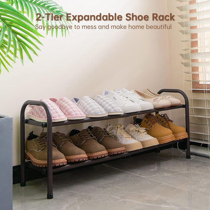 Gonfoam Shoe Rack for Closet, Expandable Shoe Organizer Storage Shelf, Adjustable Metal Free Standing Small Closet Shoe Rack for Entryway, Doorway (2-Tier Black)
