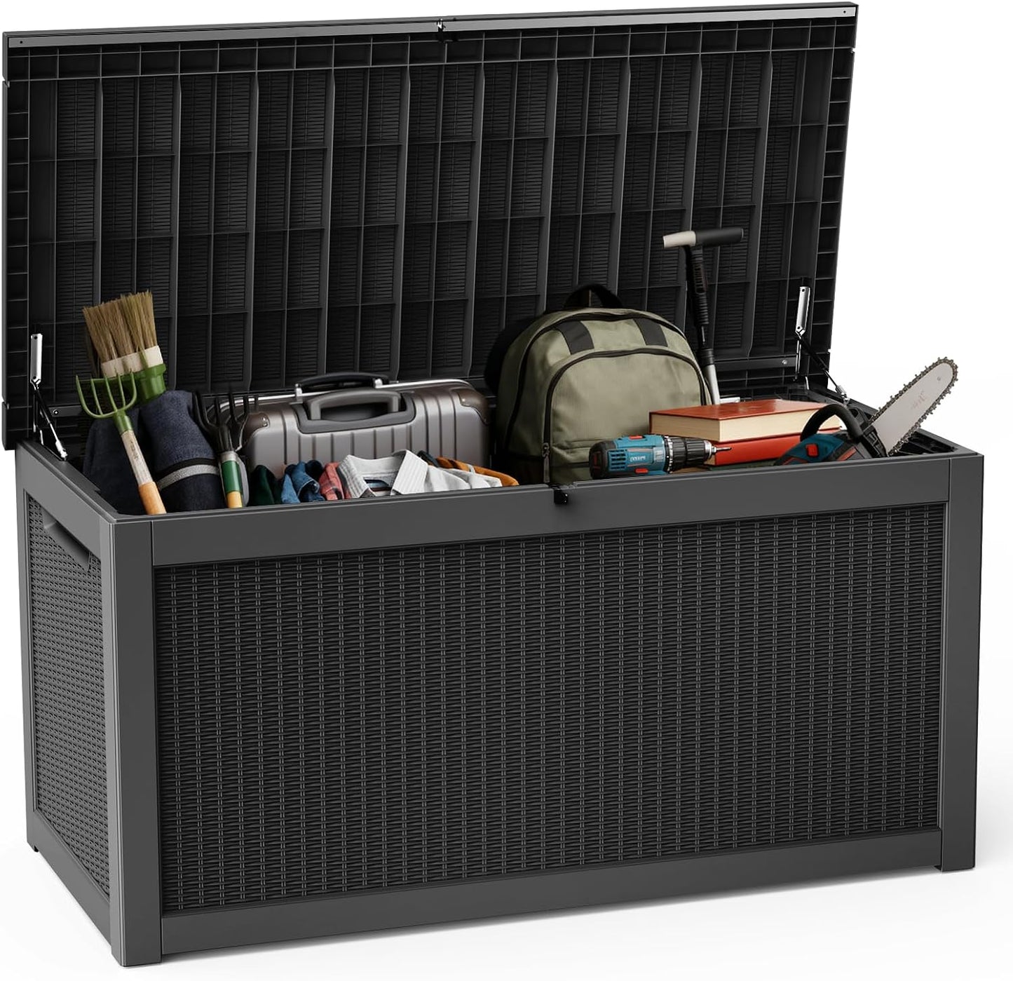 DRATO 180 Gallon Outdoor Storage Box, Large Waterproof Deck Box, Lockable Resin Storage Container with Reinforced Support for Patio Cushions, Garden Tools, UV-Resistant Outdoor Chest（Black，180 Gallon）