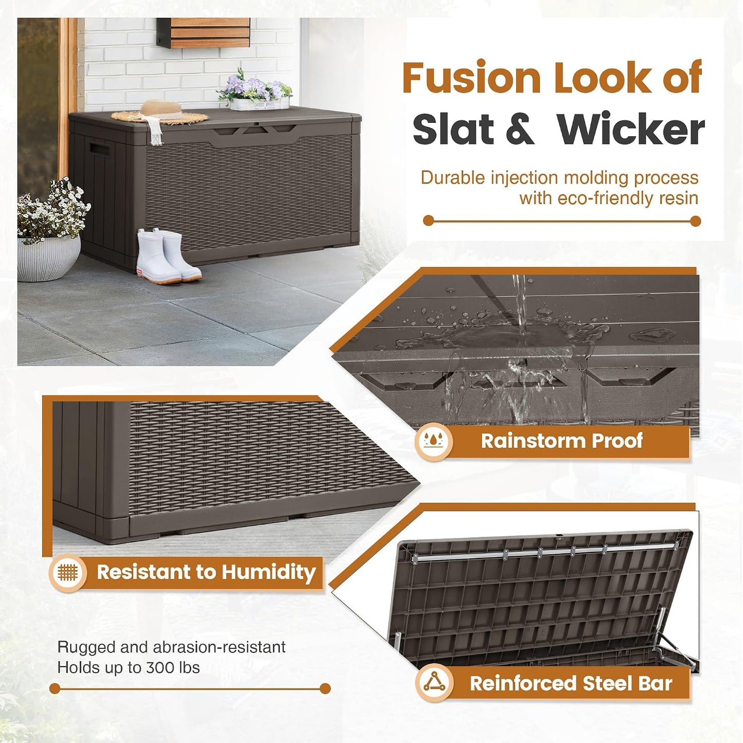 Greesum 110 Gallon Outdoor Storage Box with Lockable Lid, All-Weather for Patio Furniture, Pool Supplies & Garden Tools, Waterproof, UV-Resistant Large Deck Box, Dark Black