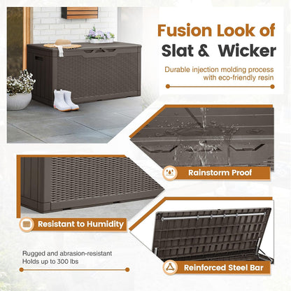 Greesum 110 Gallon Outdoor Storage Box with Lockable Lid, All-Weather for Patio Furniture, Pool Supplies & Garden Tools, Waterproof, UV-Resistant Large Deck Box, Dark Black
