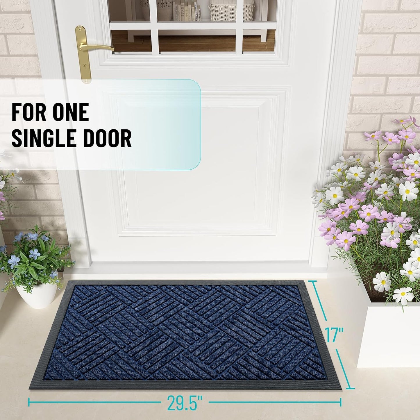 OLANLY Front Door Mat Outside Entrance 29.5x17, Absorbent, Heavy Duty Sturdy Natural Rubber Doormat Indoor Outdoor, Stain and Fade Resistant, Non-Slip Low Profile Floor Mat for Entryway, Grey Diamond