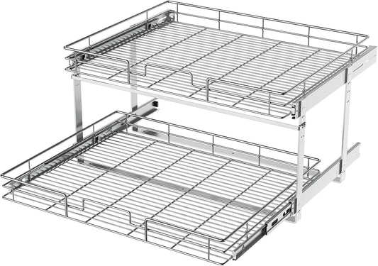 LOVMOR 2 Tier 31½"W x 21½"D, Individual Pull Organizer Kitchen Cabinet Storage Sliding Shelves