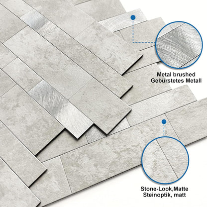 MOFIT Backsplash Tile for Kitchen Peel and Stick Stone Matte Finish,Bathroom Tiles Stickers 3D Wall Panel Linear Mosaic Marble Backsplash Waterproof(10sheets,Blue Green Gray)