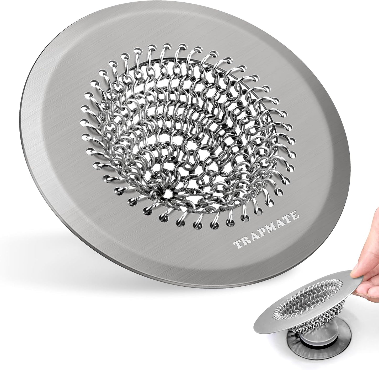 TRAPMATE Shower Drain Hair Catcher, 4.4" Easy Clean Bathtub Drain Hair Catcher, Anti-Slip Bath Tub Drain Protector, Upgraded 304 Stainless Steel Shower Sink Drain Cover for Bathroom (Patented Product)