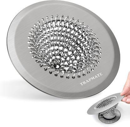 TRAPMATE Shower Drain Hair Catcher, 4.4" Easy Clean Bathtub Drain Hair Catcher, Anti-Slip Bath Tub Drain Protector, Upgraded 304 Stainless Steel Shower Sink Drain Cover for Bathroom (Patented Product)