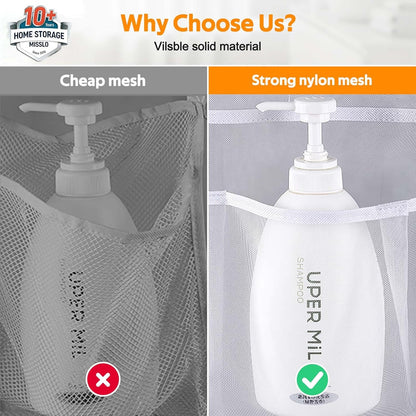 MISSLO Hanging Mesh Pockets Hold 340oz/1000ml Shampoo Shower Organizer with Over the Door Hooks
