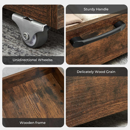 TIOPGHAD 2-Pack Under Bed Storage Drawers Organizer with Wheels, Brown | 58L total capacity, 80 lb per Drawer, Fits 6 in Bed Clearance, Rolling Drawers for Shoes, Clothes, Linens, Toys