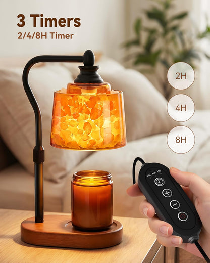 3-in-1 Candle Warmer Lamp with Timer Dimmable, Himalayan Salt Lamp & Passive Diffuser, Gifts for Women, House Warming Gifts, Wax Melt Warmer for Jar Candles (2 Bulbs)