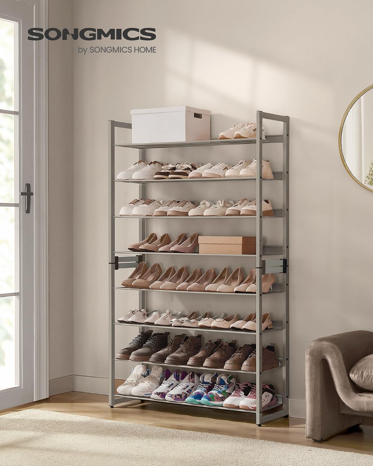 SONGMICS Shoe Rack, 12-Tier Shoe Organizer, Metal Shoe Storage for Garage, Entryway, Set of 2 6-Tier Stackable Shoe Shelf, with Adjustable Flat or Angled Shelves, Holds 48-60 Pairs, Black ULMR12B