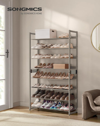 SONGMICS Shoe Rack, 12-Tier Shoe Organizer, Metal Shoe Storage for Garage, Entryway, Set of 2 6-Tier Stackable Shoe Shelf, with Adjustable Flat or Angled Shelves, Holds 48-60 Pairs, Black ULMR12B