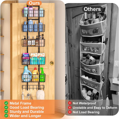 Hongtamoya Over The Door Organizer, Hanging Door Organizer with 5 Metal Baskets, Behind The Door Storage for Pantry Closet Bedroom Bathroom Cabinet Kitchen, White