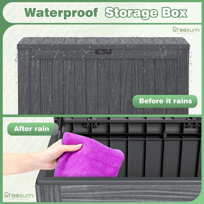 Greesum Outdoor Storage Box 31 Gallon Storage Box with Lid for Patio Furniture, Garden Tools, Pool Supplies, Waterproof and UV Resistant, Lockable, Dark Black