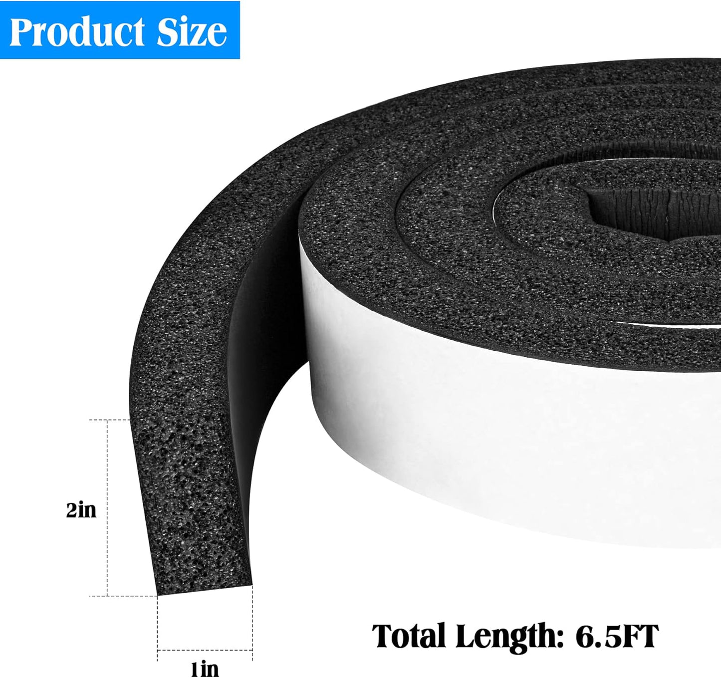 Foam Strips with Adhesive, 1 Inch Wide X 1 Inch Thick, Neoprene Weather Stripping High Density Closed Cell Foam Tape Seal for Doors and Windows Insulation, Total 13 Feet Long(6.5ft x 2 Rolls)