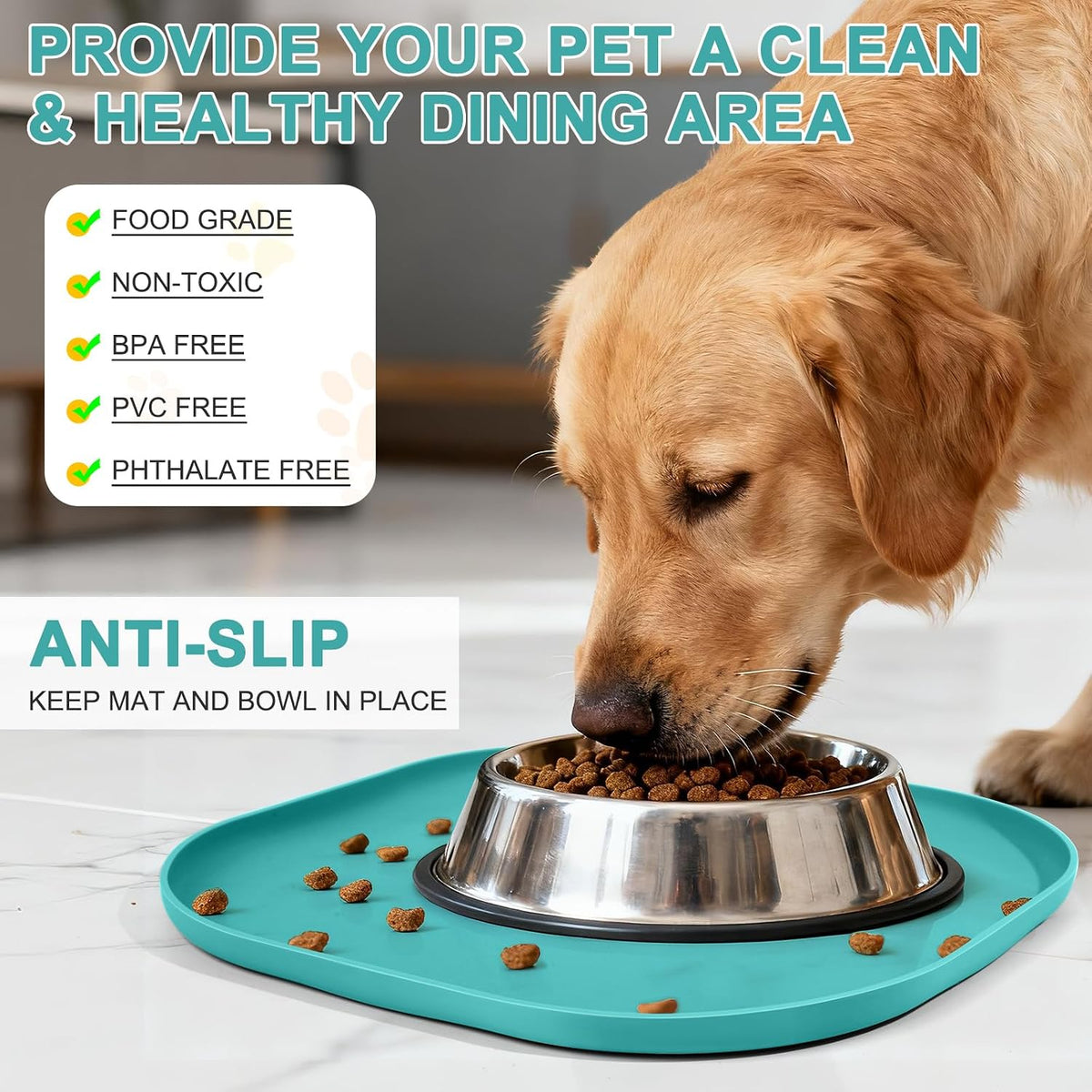 SMILOOL Silicone Pet Food Mat with Raised Edge for Food and Water Bowl, Dog Feeding Mats, Cat Food Trays for Floor Waterproof, Rubber Tray for Dogs and Cats, 19 x 12 x 0.7 Black