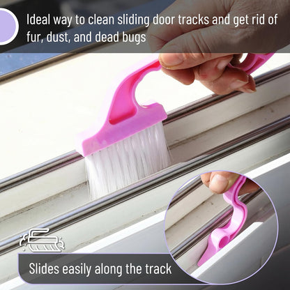 Slick- Window Track Cleaning Brush, 2 Pack, Blue Ergonomic Handle | Built-in Scraper, Multipurpose Window Track Cleaning Tool for Sliding Doors, Windows, Corners, Dust, Dirt & Narrow Gaps