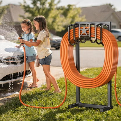 Garden Hose Holder Wall Mount, Heavy Duty Metal Water Hose Rack for Outside, Holds Up to 150FT, Storage Organizer, Easy Install, Black