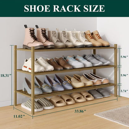 Smiry Bamboo Shoe Rack, 3 Tier Free Standing Wooden Shoe Organizer, Stackable Wood Shoe Storage Shelf for Closet, Entryway, 5 Horizontal Slats, 26.8"x11"x18.3", Natural