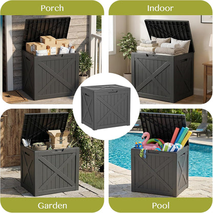 Waterproof Outdoor Storage Box Outside Deck Box Lockable Resin Bench UV Resistant Furniture Cushion Pool Tool Float Bin Patio Garden Porch (Black, 120 Gallon)