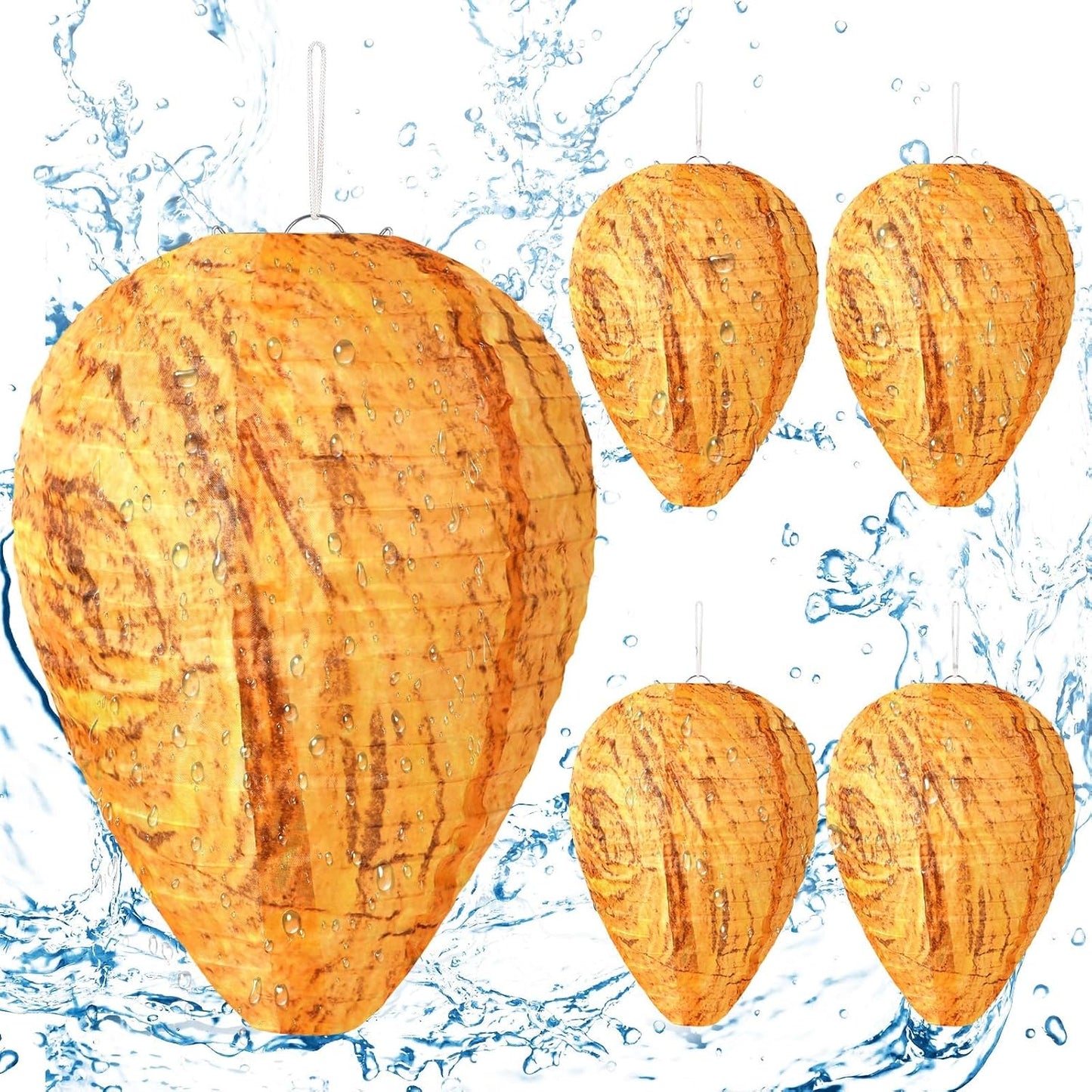 DECYOOL Wasp Nest Decoy, 4 Pack Mini Hanging Outdoor Hornet Deterrent | Brown Water-Repellent Decoys for Outdoor Patio Eaves Hanging, Deterring Hornets and Yellow Jackets, Garden Decor Supplies