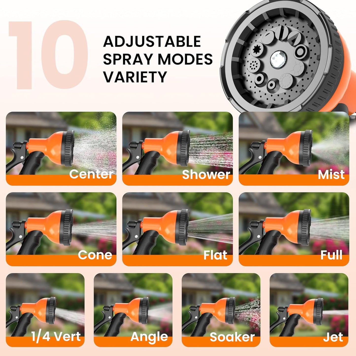 Retractable Garden Hose Reel, 1/2 in x 50 ft Wall Mounted Hose Reel | Anti-freeze 10-Function Sprayer Nozzle Any Length Lock Slow Return System 180°Swivel Bracke for Large Yard Lawn Car Washing