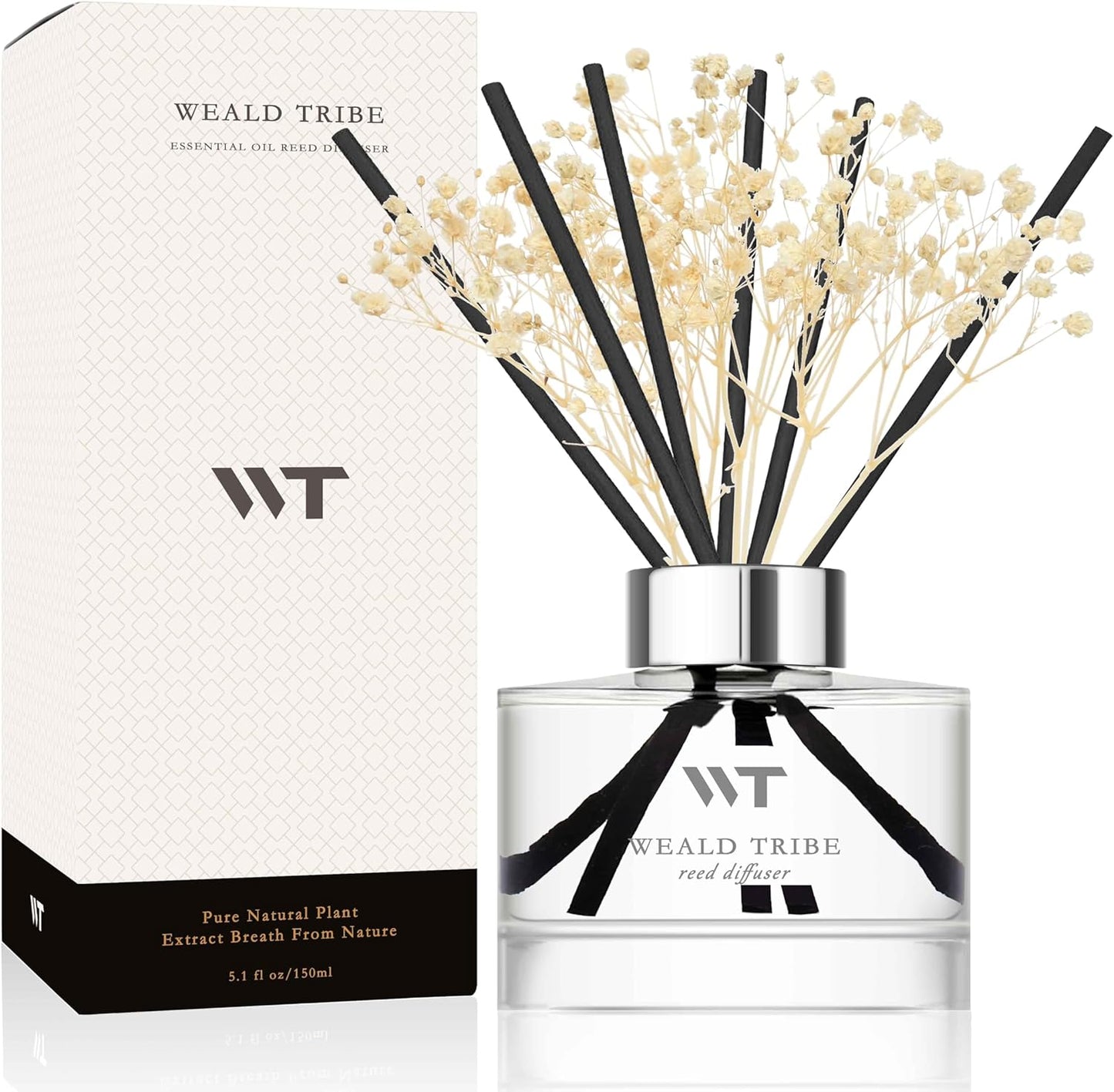 Flower Reed Diffuser Set Wild Eucalyptus Mint Scent for Bathroom Accessories Shelf Decor & Air Fresheners, Sticks Defusers with 5.1 fl oz Essential Oils & Leaves, House Bedroom Office Decor & Gifts