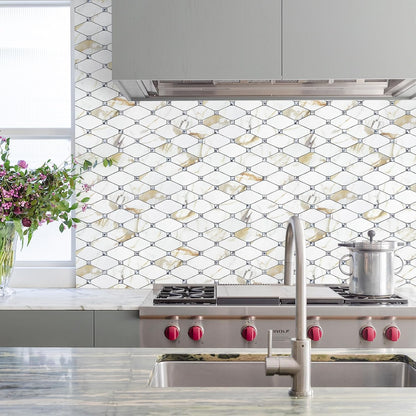 STICKGOO 10 Sheets Peel and Stick Backsplash, Polished Dolomite PVC Mixed Metal Gold Kitchen Backsplash, Stick on Backsplash Wall Tiles for Kitchen, Bathroom, RV