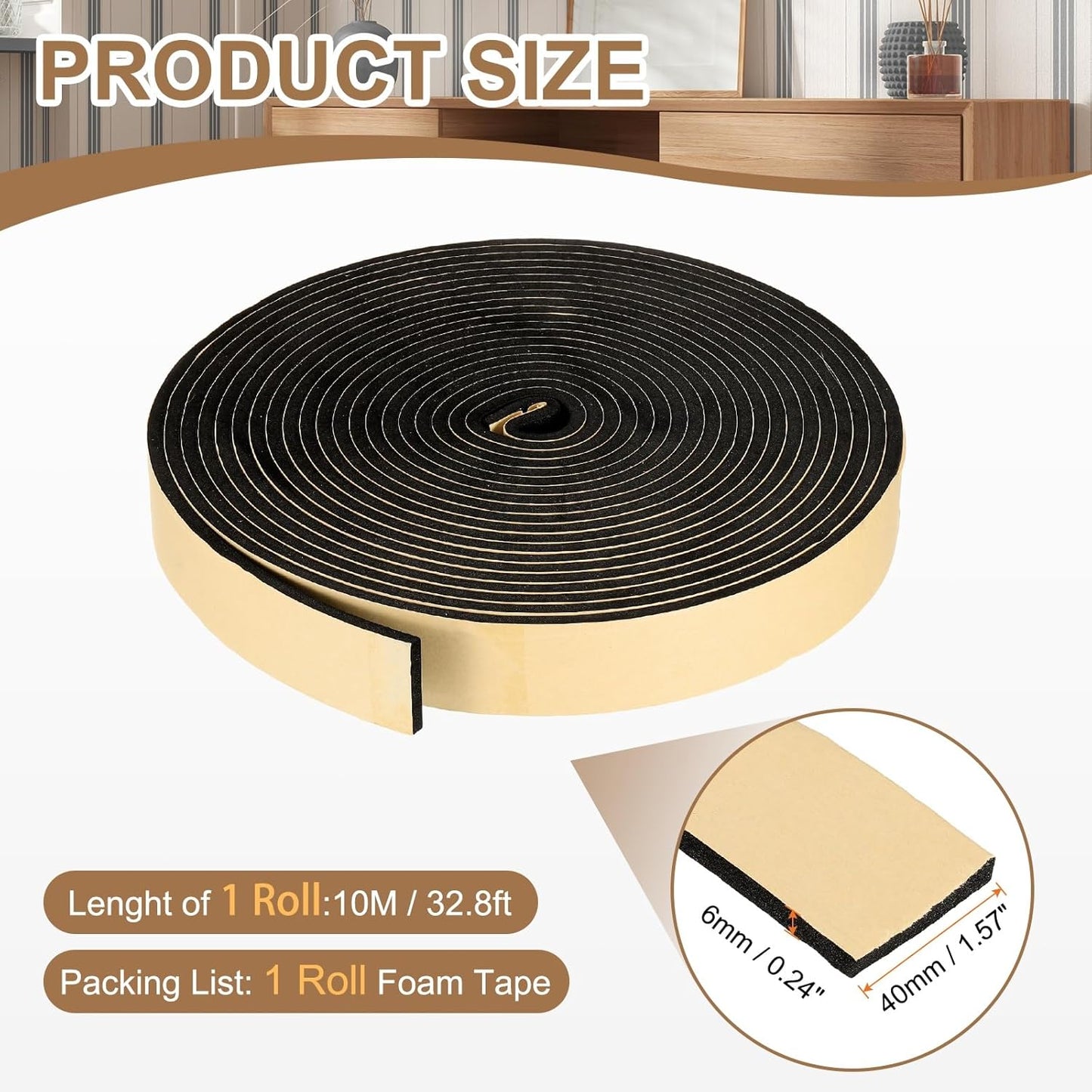 PATIKIL Foam Insulation Tape, 1-1/2" W x 1/8" t x 32.8FT Self Adhesive Weather Stripping Door Seal Strip for Door Window Air Conditioning, Black - Colors A