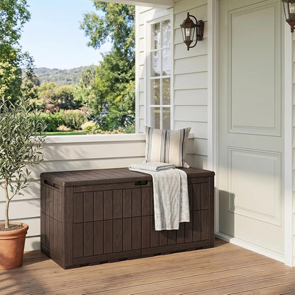 Tangkula 25 Gallon Waterproof Outdoor Storage Box with Lockable Lid | PP Resin, Wicker Patterned, Indoor Outdoor Use, Portable, Versatility, for Deck, Pool, Patio Cushions, Garden Tools
