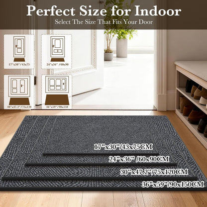 Indoor Door Mat 17"x30", Low-Profile Thin Welcome Front Door Mat Indoor Entrance, Non Slip Rubber Backing Inside Doormat Washable Entryway Dirt Resistant & Absorbent Entry Mat, Light-Brown