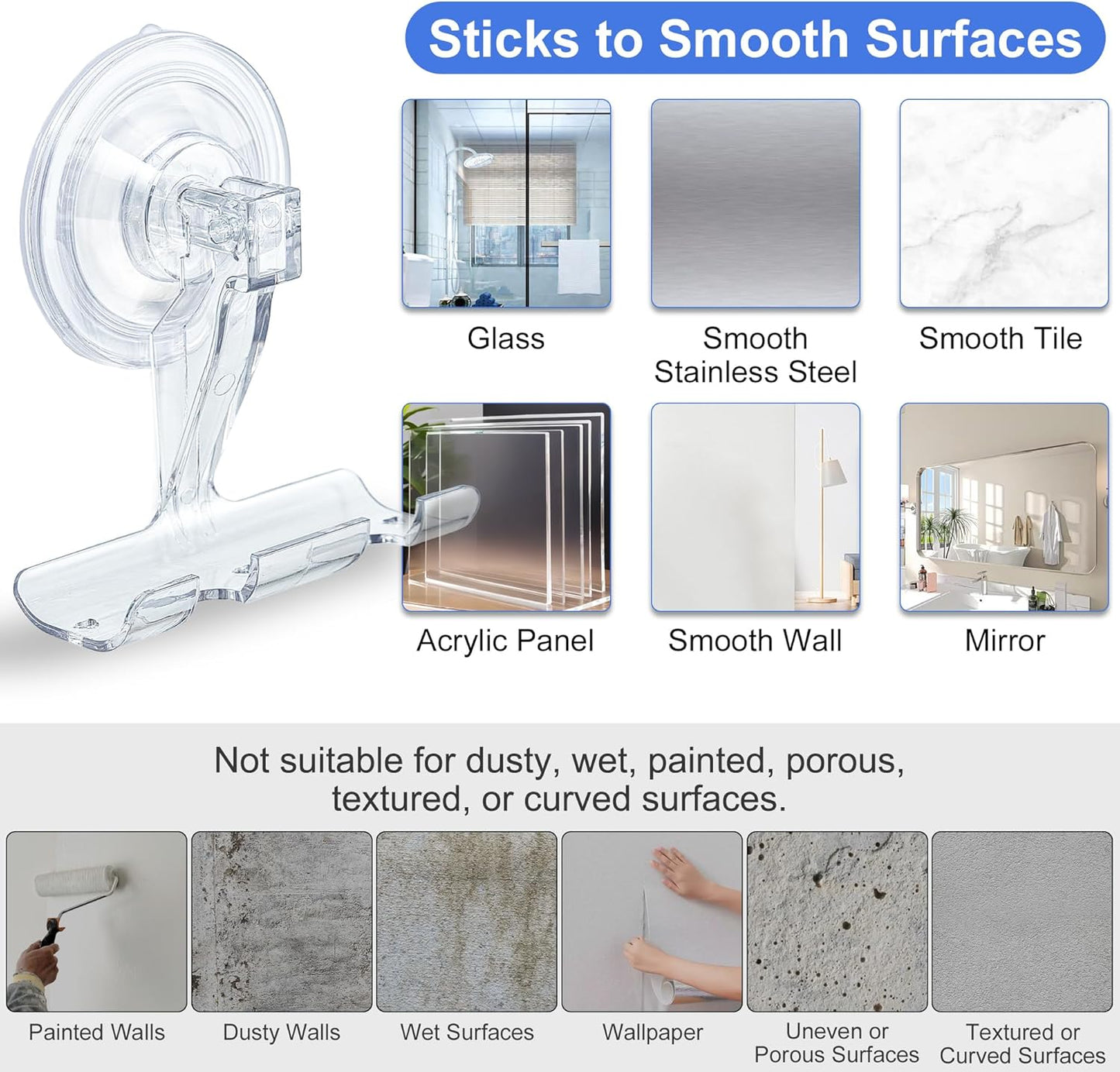 ANDGOO Suction Cup Razor Holder for Shower, 2 Pack Powerful Suction Cup Hooks for Towel, Loofah, Shaver, Wreaths, No-Damage Wall Hanger for Bathroom, Kitchen, No Drilling, Easy Install, Clear