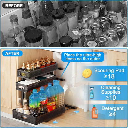 2-Tier bathroom cabinet organizer, bathroom organizers and storage with Adjustable Removable Dividers,Under Sink Organizing,Under Sink and Pull-Out Cabinet Organizer for Kitchen and Pantry Storage
