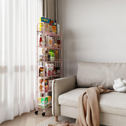 Slim Rolling Storage Cart with Wheels, Metal 6 Tier Spice Rack Mobile Shelving Unit Organizer Kitchen Utility Cart for Office Bathroom Kitchen Laundry Room Narrow Places (6inches)